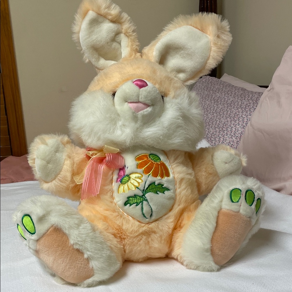 Vintage Fluffy Cream and Tan Bunny Plush Toy